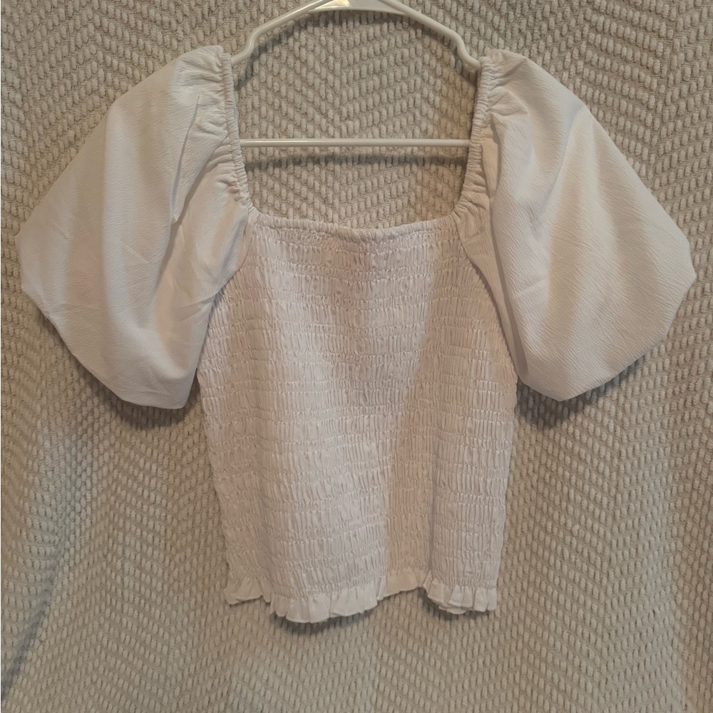 Pink Lily White Puff Sleeve Smocked Blouse